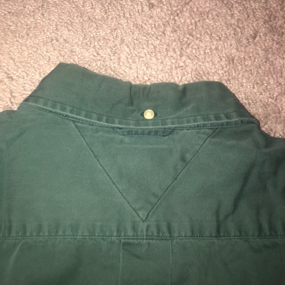 Tommy Hilfiger Button Down Up Mens Size Large Green Dress Work Shirt Logo Shirt - Picture 11 of 12